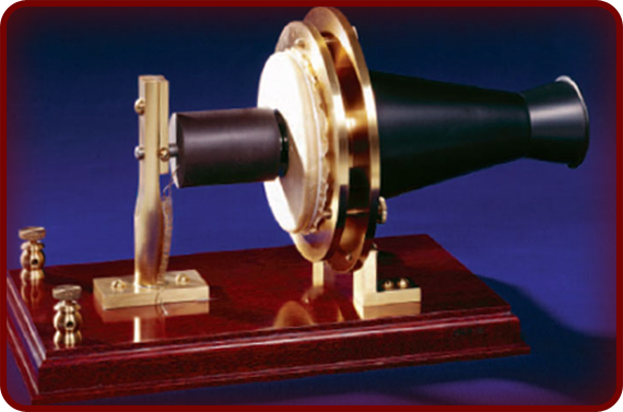 Bell showed this improved version of his telephone transmitter at the 1876 World’s Fair.